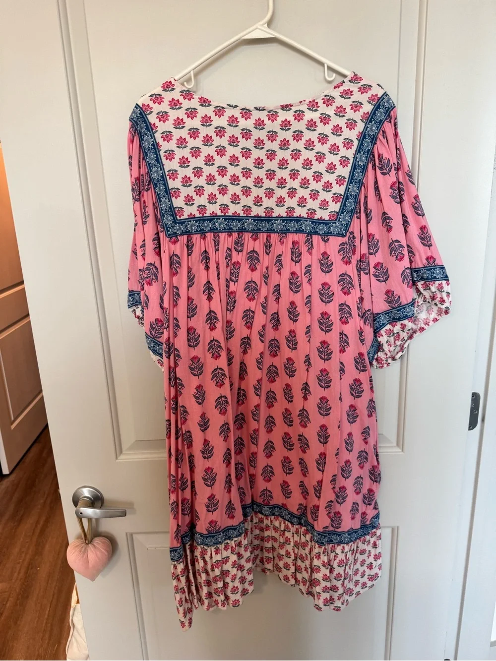 Old Navy Pink Floral Printed Smock Dress with Blue Trim